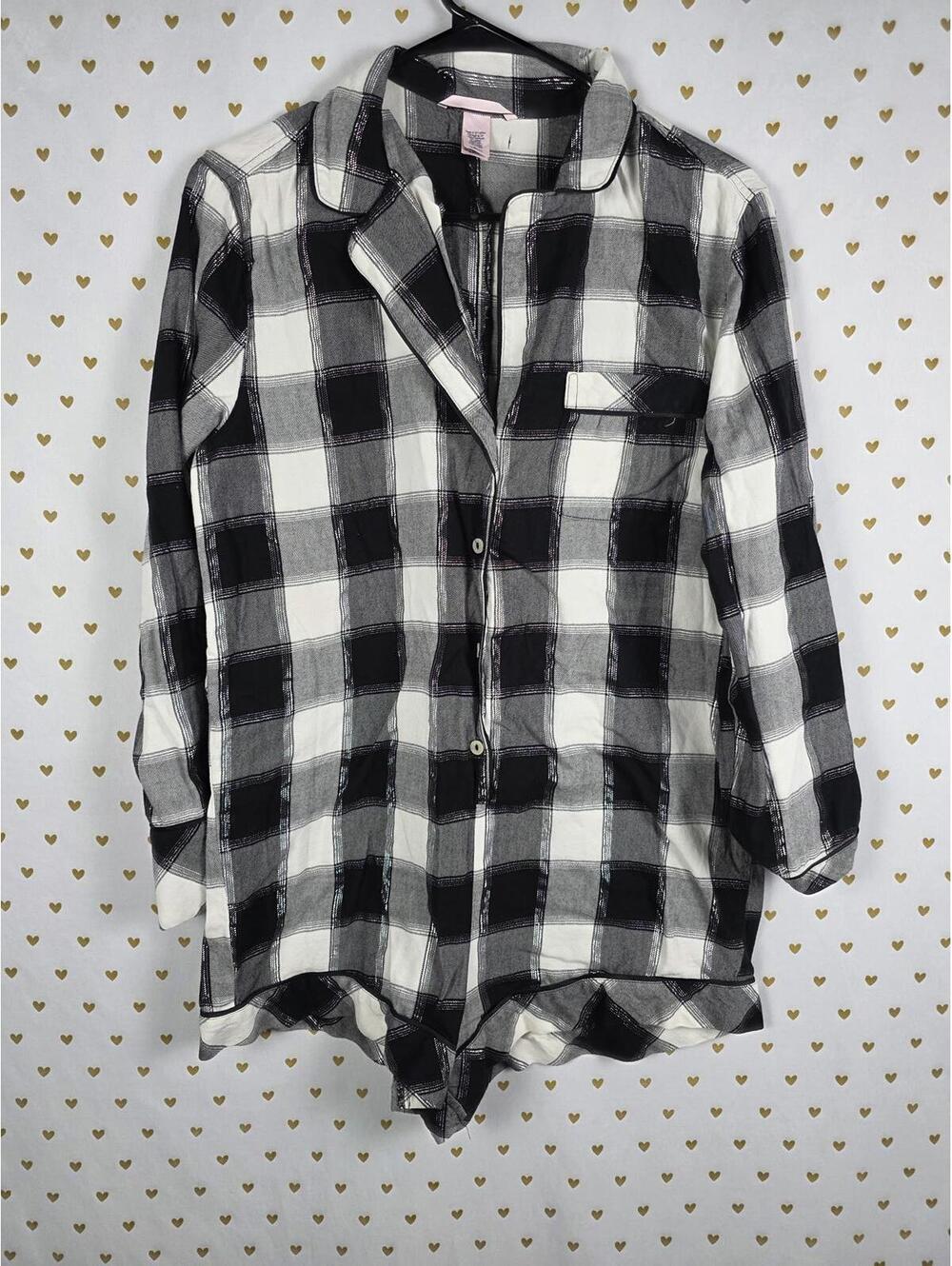 Victorias Secret PLAID Check SLEEP Pajama ROMPER Button Down Shorts OUTFIT MED